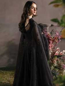Vestido de Novia Negro Estilo Princesa con Cuentas, Manga Larga, Escote Redondo, Largo hasta el Suelo, Cola Capilla, Estilo Clásico - Product Image 2