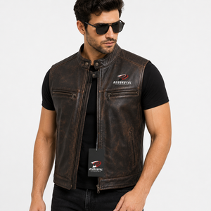 Chaleco de cuero para hombre con costuras resistentes, forro suave, bolsillos prácticos y ajuste cómodo para motociclismo, uso casual y al aire libre. - Product Image 4