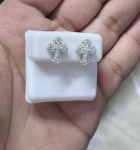 Pendientes de Cruz con Circonitas, Plata 925, Baño de Rodio, Corte Baguette, Engaste de Garras, Religiosos, Unisex, Uso Diario - Product Image 3