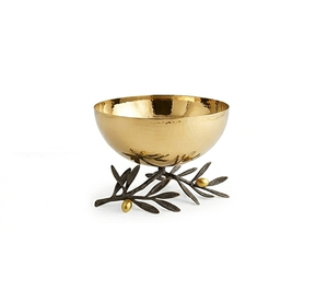 Cuenco de Servir con Acabado de Latón Vintage y Base de Hoja, Vajilla Metálica Hecha a Mano, Plato Decorativo para Regalo - Product Image 3