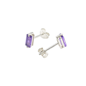 Boucles d'oreilles en améthyste de qualité supérieure, pierre de naissance de février, 1,71 carat total, taille baguette, serties de griffes en argent sterling 925 - Product Image 3