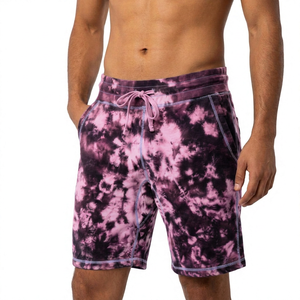 Shorts de Baño para Hombre, Estilo Tie Dye, Cintura Media, Cordón Ajustable, Secado Rápido, Casuales, con Estampado Azul y Morado, Cortos - Product Image 2