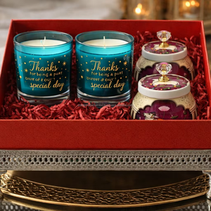 Bohemian Indian Origin <b>Gift</b> <b>Hamper</b> <b>Box</b> with Candle Jar and Dry Fruit Jar for Diwali Gifting - Product Image 1