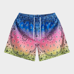 Men's Paisley Print Front Logo Drawstring Shorts <b>Black</b> White Casual Breathable Quick Dry - Product Image 6