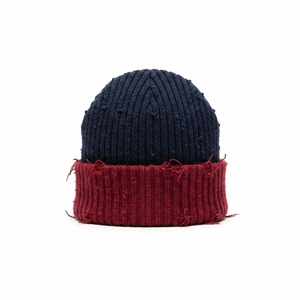 Custom <b>Navy</b> Red Rib Knit Cuffed Beanie <b>Hat</b> Winter Warm Skull Cap With Embroidered Logo - Product Image 3