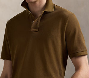 Men's Brown Polo <b>Shirt</b> Short Sleeve Regular Fit Knitted Solid Color Casual Style Breathable Cotton - Product Image 6
