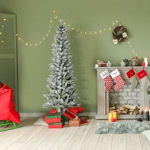 Albero di Natale Artificiale in Pino Sottile Non Illuminato da 1,8 m con Rami Realistici e 394 Punte, Effetto Neve - Product Image 1