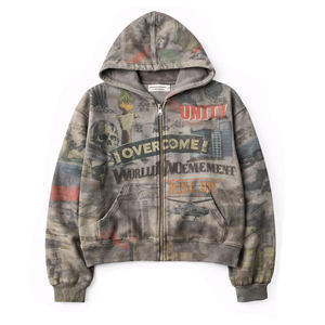 Sudaderas con capucha personalizadas DTG Streetwear con cremallera, unisex, de peso pesado 500 g/m², estilo vintage con lavado ácido, de forro polar, para hombre, para invierno. - Product Image 1