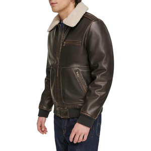 PRIMEFIELD ENTERPRISES Men's <b>Brown</b> <b>Leather</b> Eco-Friendly Thick Bomber <b>Jacket</b> Polyester Lining Zipper Closure Moto Style Winter - Product Image 4