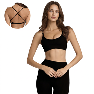 Soutien-gorge de sport noir à bretelles pour femme, maintien moyen, respirant, style simple, couleur unie - Product Image 3