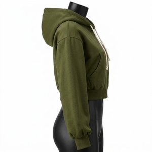 Custom Logo Women's Winter Full Sleeve <b>Crop</b> <b>Top</b> Hoodie Solid Colors Zipper Pullover <b>Crop</b> <b>Top</b> <b>Hoodies</b> - Product Image 3