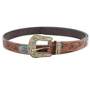 Cinturón de herramientas de cuero occidental auténtico de dos tonos bronceado personalizado con cinturón de cuero tallado a mano floral en relieve para unisex - Product Image 4