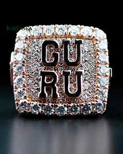 Anillo de cóctel de moissanita, plata 925, oro macizo de 18K, chapado en oro rosa sobre plata 925, engaste pavé, letra GURU, joyería hiphop para hombre - Product Image 3