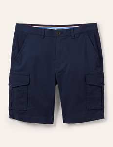 Shorts cargo pour homme, bleu marine, taille mi-haute, fermeture boutonnée, couleur unie, style décontracté, avec poches, en coton tissé - Product Image 1