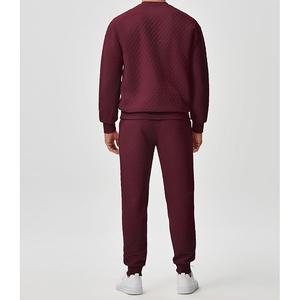 Conjunto de Sudadera Térmica de Punto con Cuello Redondo Color Granate para Hombre y Pantalones Deportivos, Ropa Casual de Invierno - Product Image 2