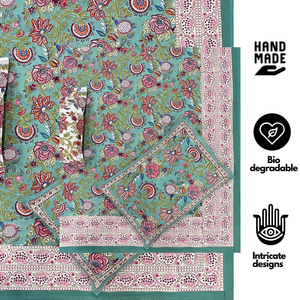 Jaipur 100% Cotton King Flat Bed Sheet 3 <b>PC</b> <b>Set</b> Hand Block Printed Breathable Soft Durable Machine Washable 200TC Floral Design - Product Image 2