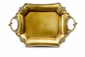 Plateau de service de forme carrée, finition noire avec revêtement en poudre, design martelé, avec poignées décoratives en laiton, pour réceptions royales - Product Image 5