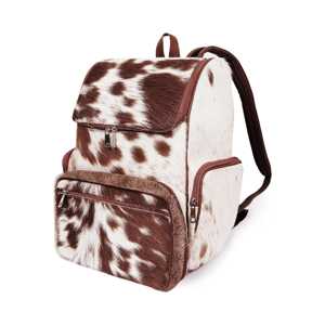 Luxury Genuine Leather Hair Backpack Zipper Letter Pattern Multi-function 20-35L Capacity for Travel <b>Laptop</b> School Use HNBP-0077 - Product Image 5