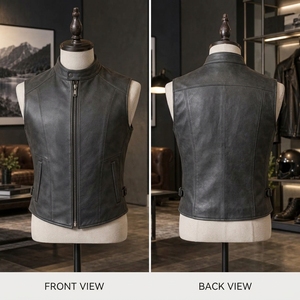 Chaleco de Cuero para Hombre, Diseñado con Cuero Suave, Corte Regular Cómodo, Sin Mangas, Cierre con Cremallera Frontal - Product Image 6