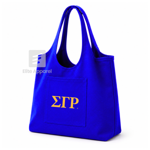 Bolsa de lona personalizada de la hermandad Sigma Gamma Rho, azul y dorada con logo bordado, de gran capacidad para uso diario, para mujer. - Product Image 2