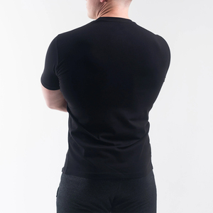 T-shirt pour homme, noir, manches courtes, col rond, couleur unie, tricoté, coupe classique, décontracté, respirant, teinture au fil, 100% polyester, séchage rapide - Product Image 5
