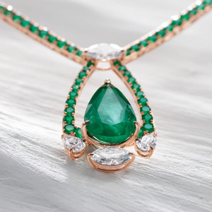Luxury Rose Gold <b>Emerald</b> <b>Pendant</b> Necklace With Round Brilliant Cut Diamonds Water Drop Shape For Women Wedding Jewelry - Product Image 2