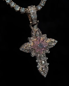 Colgante de Cruz Floral de Plata de Ley 925 con Moissanita Rosa, Estilo Diamante, Iced Out, Hip Hop, Colgante Religioso de Declaración - Product Image 2