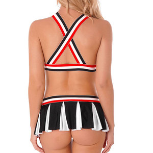 Uniforme de cheerleading pour adultes, jupe noire et blanche, logo imprimé par transfert thermique sur le devant, kit en spandex et polyester - Product Image 2