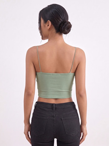 Top Corto de Cuello Cuadrado de Alta Calidad con Marca Personalizada, Camiseta de Mujer con Tirantes Finos, Blusa Elástica de Punto, Ropa Casual de Verano - Product Image 2
