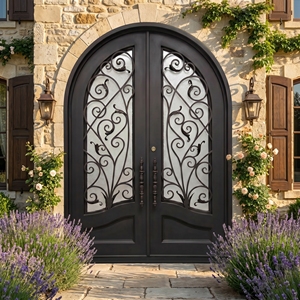 Puertas Dobles Modernas de Hierro Forjado Resistentes a la Oxidación para Uso Exterior con Patrones de Arco Decorativos, Seguridad Antirrobo, Estilo Real - Product Image 6