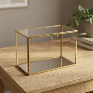 ARTISAN DESIGN Luxury Glass & <b>Mirror</b> Display Box Brass Metal Frame Rectangle Jewelry <b>Storage</b> Organizer Decorative Keepsake Box - Product Image 1