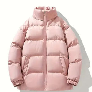 <b>Pink</b> Unisex Heated Eco-Friendly Puffer <b>Jacket</b> Winter Warm Windproof Casual Crew Neck Zipper Closure Standard Polyester Front - Product Image 1