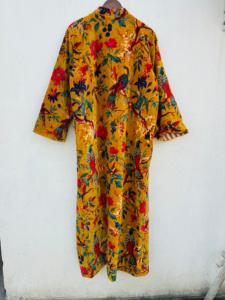 Kimono unisexe en velours, robe longue en coton, manches longues, col en V, fermeture à cordon, style classique, tissu tissé doux, motif floral - Product Image 4