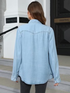 Top de Mezclilla Lavada, Ropa Casual Elegante, Prenda de Diseño Moderna para Mujer, Ligera, Transpirable, Atuendo Diario, Estilo Occidental - Product Image 6