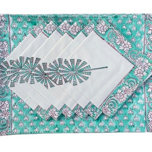 Juego de 6 servilletas y 6 esteras de algodón indio con estampado Floral, juego de 6 servilletas y 6 manteles - Product Image 1