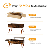 Table basse relevable en bois rustique de style moderne vintage avec rangement dissimulé et étagère latérale ouverte pour salon et appartement