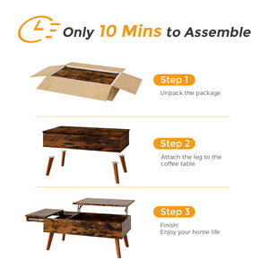 Modern Vintage Rustic Wooden Lift-Top <b>Coffee</b> <b>Table</b> with Hidden Storage and Open Side Shelf <b>for</b> Living Room Apartment - Product Image 3