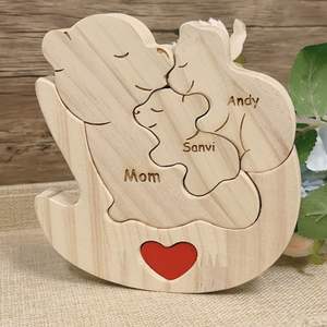 Puzzle en bois sculpté à la main représentant une famille d'ours |   Objet de décoration personnalisé |   Commandes en gros |   Meilleur prix d'usine - Product Image 1