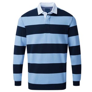 Custom Logo <b>Men</b> Letter Pattern 100% Cotton Breathable Plus Size Oversized Digital Printing <b>Long</b> <b>Sleeve</b> Rugby Shirts <b>Striped</b> - Product Image 6