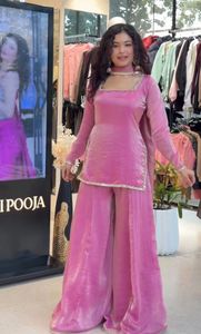 Traje Salwar Moderno Rosa de Diseñador para Mujer, Ropa de Fiesta, Graduación, Boda, Vestido Étnico Festivo, Dupatta de Satén, Largo hasta la Rodilla, Secado Rápido - Product Image 2