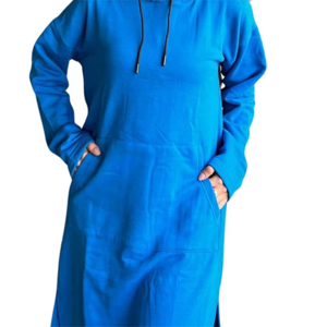 Robe sweat-shirt à capuche personnalisable brodée pour femme, couleur unie, manches longues, décontractée, respirante, en coton tricoté, avec poches - Product Image 4
