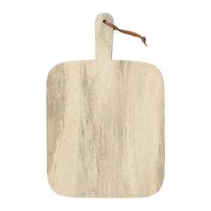 Planche à découper carrée en bois blanchi avec poignée en cuir, épaisseur 1,5 cm, bloc à découper rustique, plateau de service pour charcuterie - Product Image 1