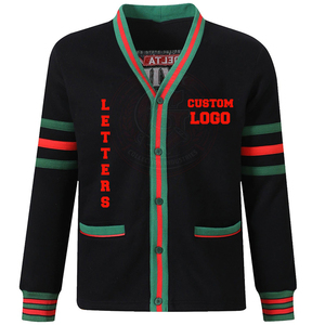 Vêtements de sororité et de fraternité pour femmes, cardigans grecs noirs en coton molletonné, pulls à col en V, patch en chenille personnalisé brodé, hiver - Product Image 1