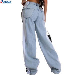 Pantalones Vaqueros con Rayas Laterales y Logotipo Personalizado para Mujer, Ropa de Moda, Pantalones de Pierna Ancha con Parches y Cintura Alta, Pantalones Rectos de Mezclilla - Product Image 5