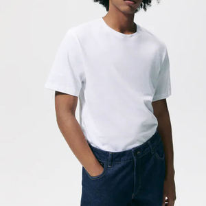 Camiseta de punto acanalado con cuello redondo para hombre, de algodón elástico, manga corta, ajuste slim, estilo casual, de moda, para verano, al por mayor, premium - Product Image 1