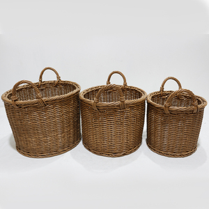 <b>Handmade</b> Rattan Storage Baskets Round Woven Basket for Living Room Organizing Toys <b>Clothes</b> Kitchen Neatening 3-Pack - Product Image 1