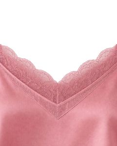 Blush Pink Satin Camisole Shorts Set Women Sleepwear <b>Lace</b> Trim Spaghetti Strap Breathable Summer Nightwear Pajama Set Lounge - Product Image 5