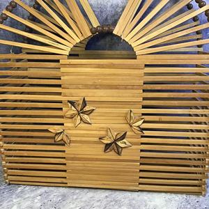 Vietnam Vintage Japanese <b>Collapsible</b> Bamboo Bead Handbag Mid Century Folding Wooden Slatted Expandable Tote Basket Bag Supplier - Product Image 2