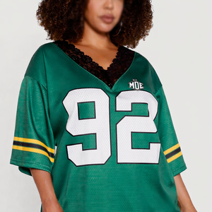 Maillot de football américain vert surdimensionné col en V en maille respirante streetwear logo personnalisé OEM marque privée fournisseur en gros USA - Product Image 4