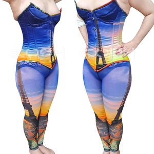 Corsé Sublimado con Estampado Personalizado de la Torre Eiffel y Leggings a Juego |   Fabricante de Ropa de Moda OEM - Product Image 2